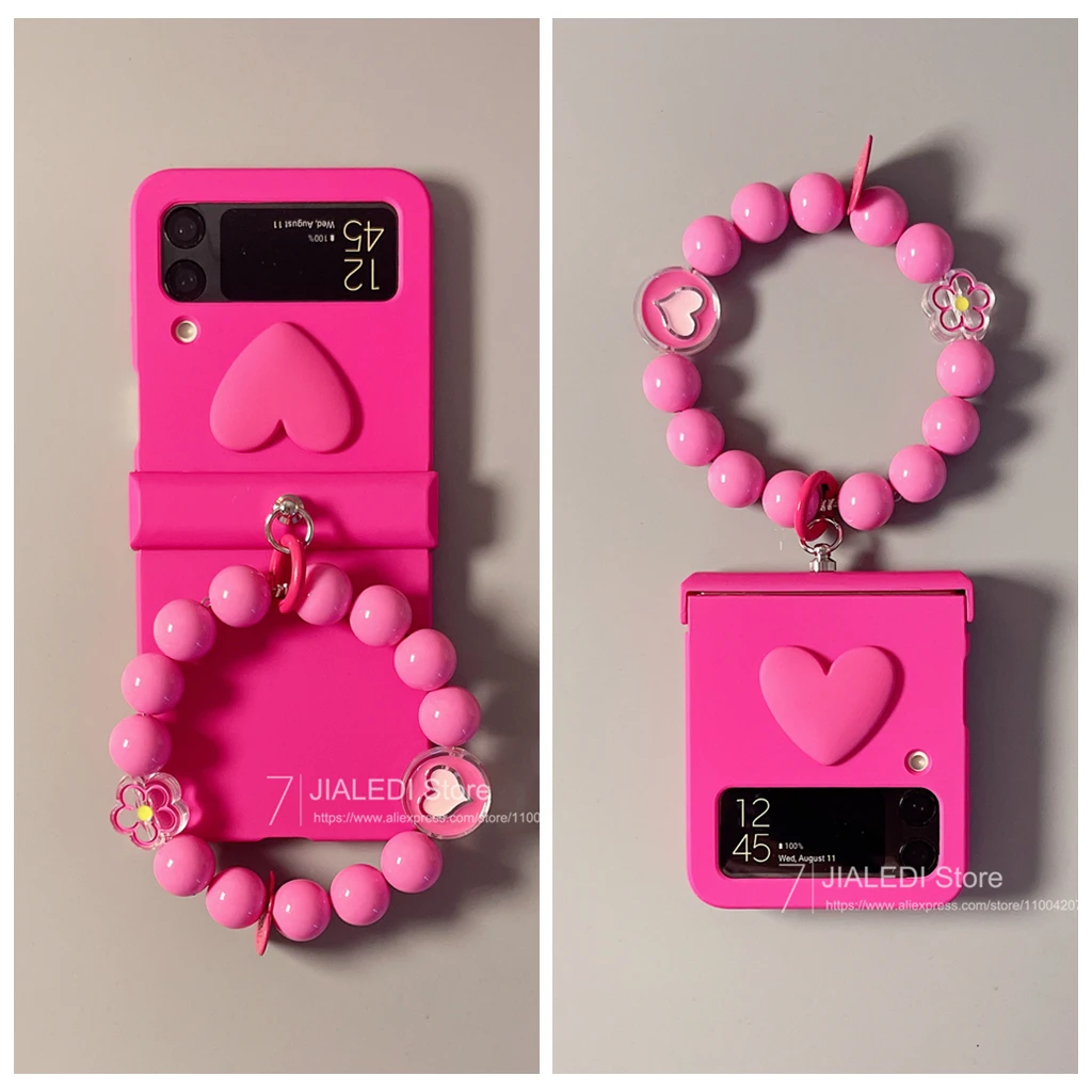 Charming Beaded Bracelet Love Hinge Phone Case with Hand Chain Cover
