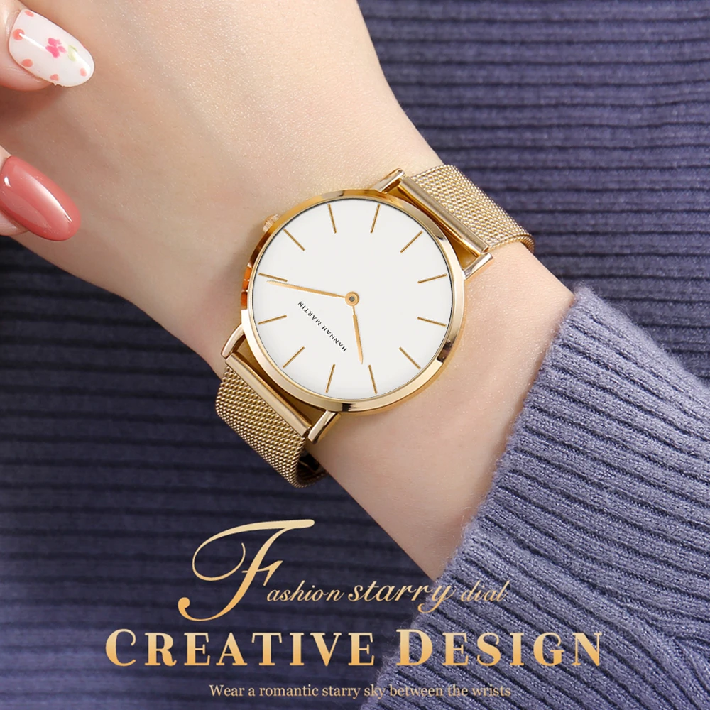women watches 1 Set Japan Quartz Movement Simple Rose Gold Stainless Steel Mesh Student Watches Relogio Feminino