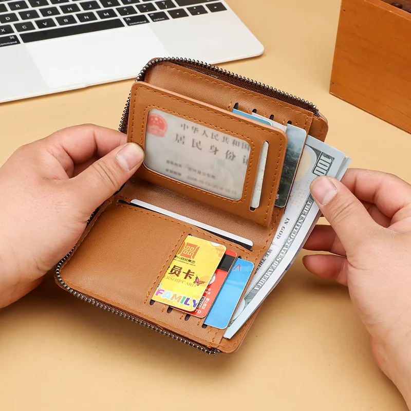 Men's Wallet Short Vintage Purse Fashion Billfold Card Bag Moneybag Handbag PU Waterproof Business Casual