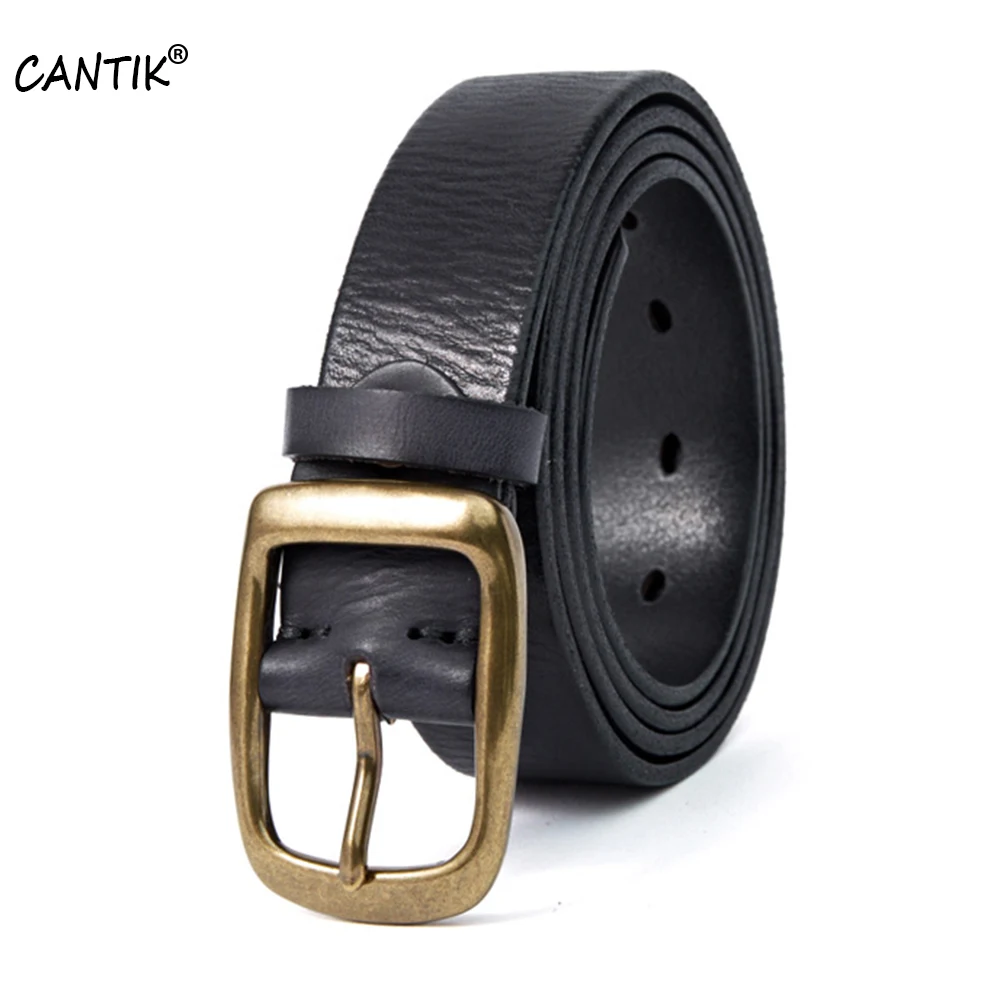 CANTIK New Design Solid Gold Brass Buckle Male Men's Top Quality Pure 100% Cow Genuine Leather Belts 10 Year Used Accessories