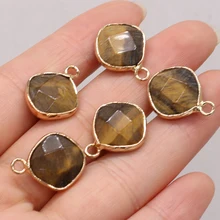 

Natural Stone Tiger Eye Irregular Round Gold-plated Faceted Pendant For Jewelry MakingDIY Necklace Earring Accessorie Charm Gift