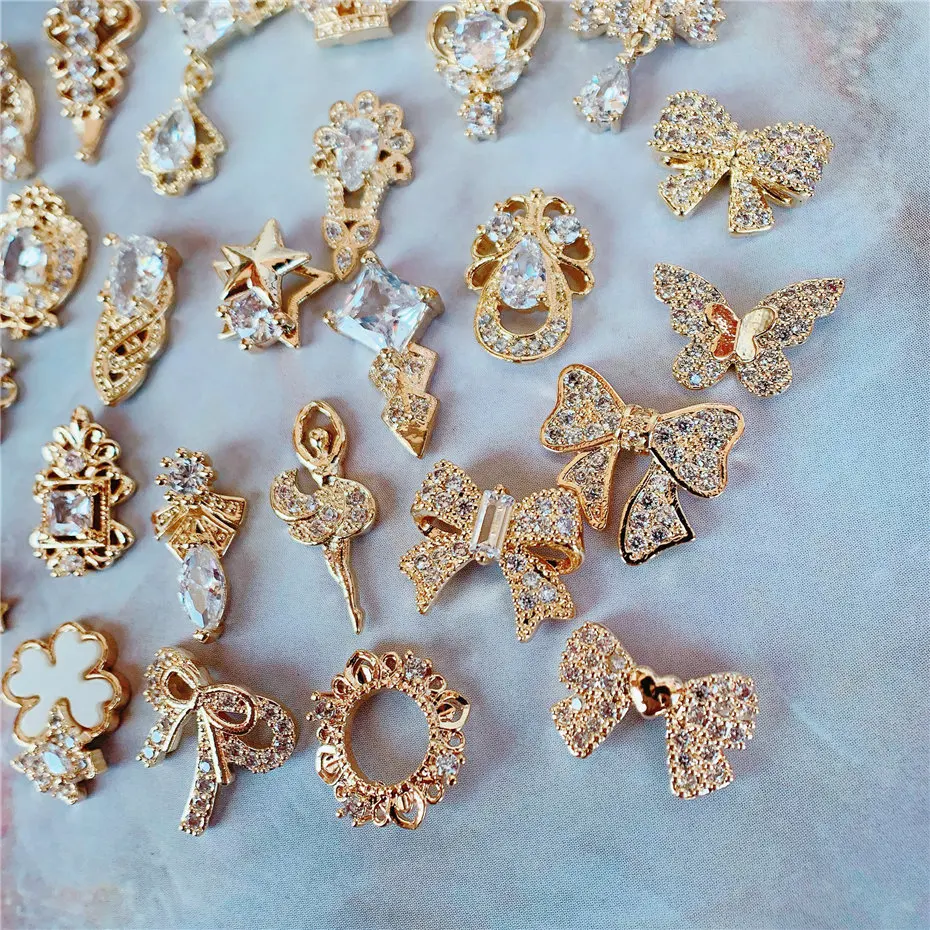

10pcs Luxury Bow Star Heart Ballerina Girl Nail Art Parts Zircon Crystal Manicure Nails Accesorios Supplies Decorations Charms