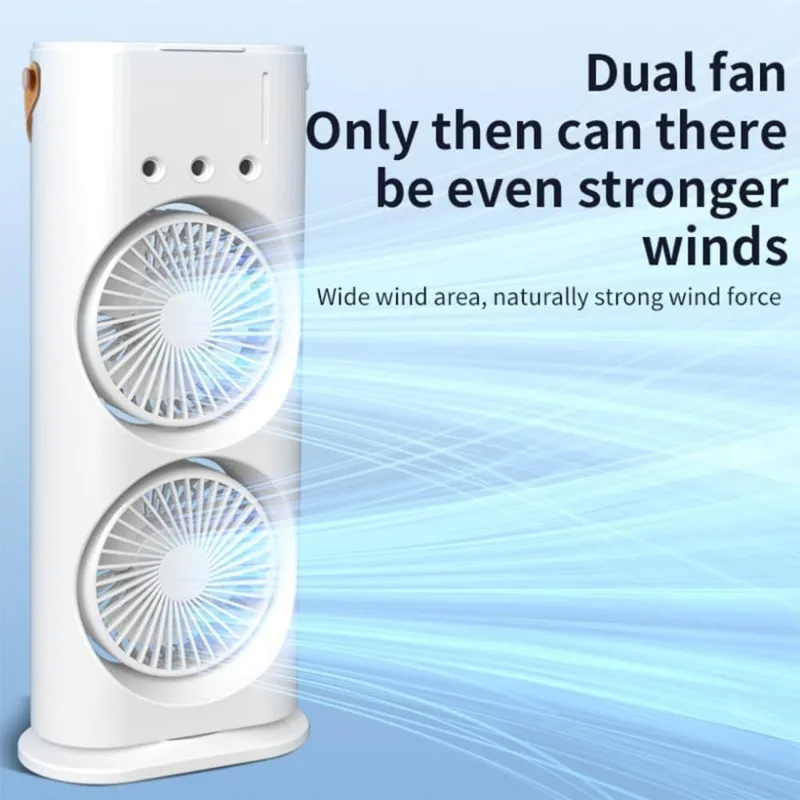 Portable Desk Fan Dual Head Spray Tower Air Cooler 3 Speeds 7 Colors Light Rotatable Air Conditioner Strong Wind High Efficiency 6