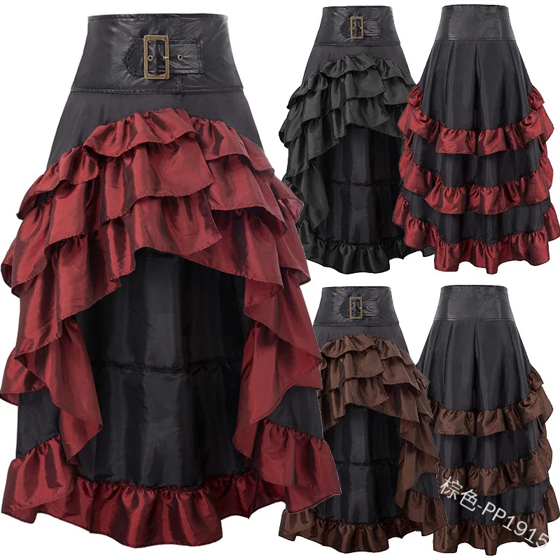 

Lady Women's Skirts Party Club Wear Retro Vintage Steampunk Gothic Open Front Ruffled High-Low Punk Medieval Skirt Faldas Largas