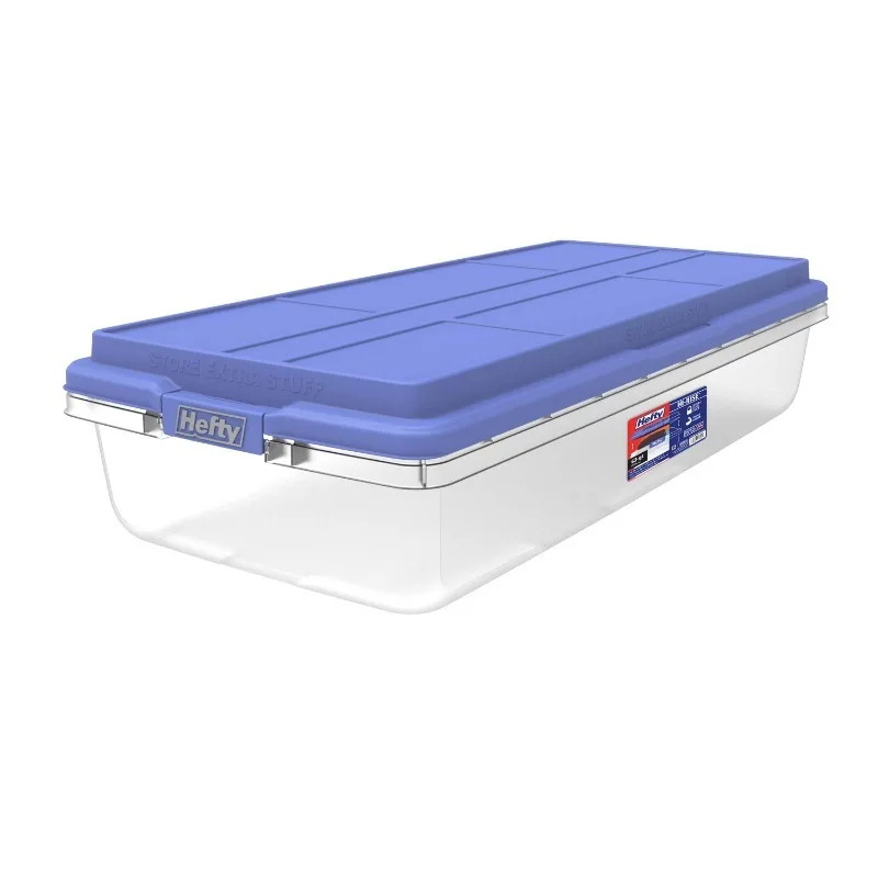 

Hefty 63 Qt. Прозрачная корзина для хранения с синей крышкой
