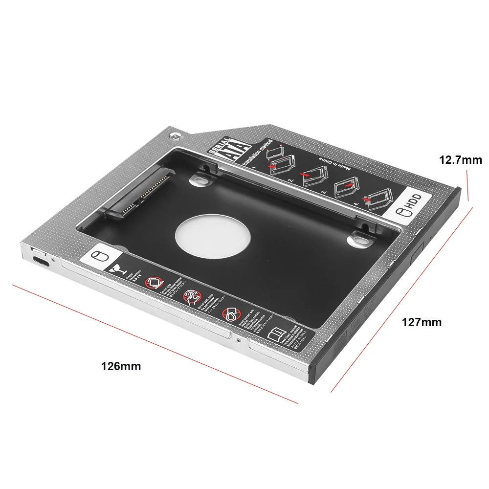 알루미늄 2세대 HDD 캐디 12.7mm 9.5mm SATA 3.0 옵티베이 2.5인치 SSD DVD CD-ROM 인클로저 어댑터 하드 디스크 드라이브 9.5mm