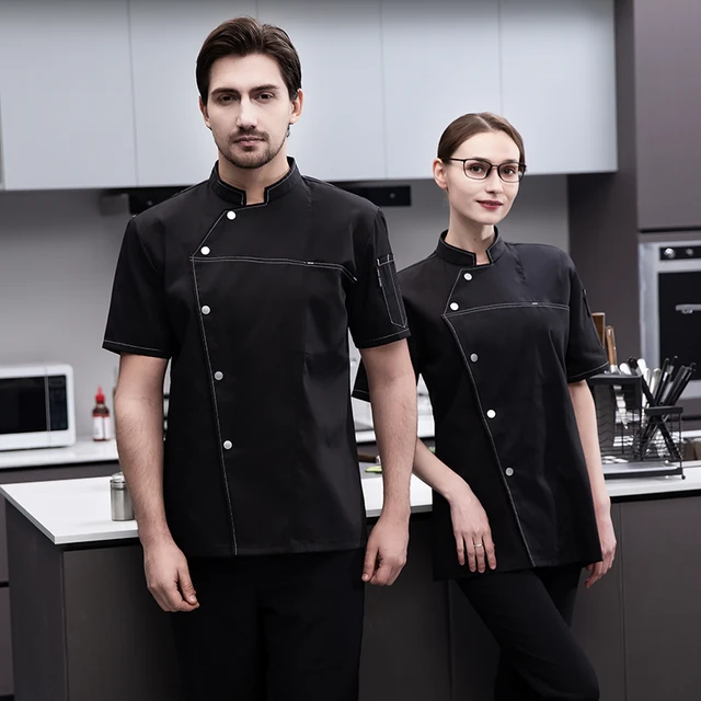 Abrigo de Chef gris para hombre y mujer, delantal de manga chaqueta de Chef para verano, uniforme de Chef para restaurante, Hotel, ropa de cocina _ - AliExpress Mobile