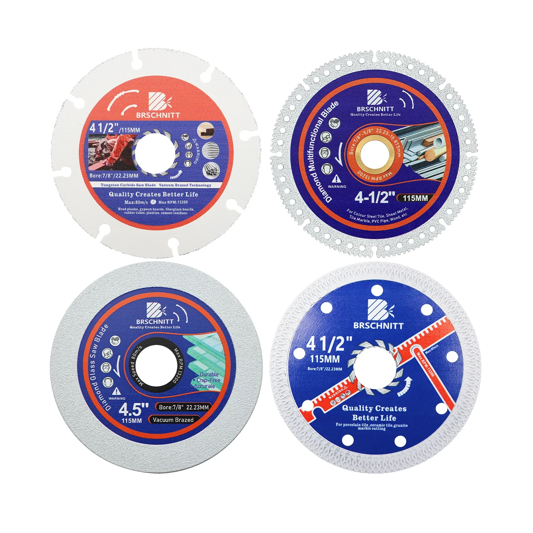 BRSCHNITT Trennscheibe 4 Zoll 115mm für Holz Glas Fliesen Keramik Marmor Diamant-Sägeblatt 1 Stück 4er-Set Scheibe