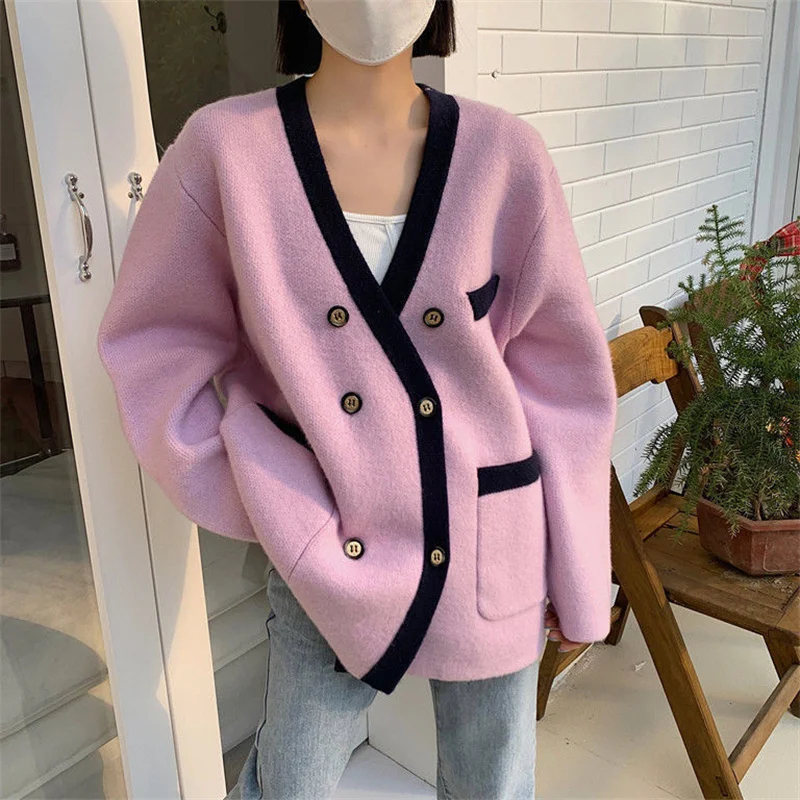 Women Cardigan White Black Purple Blue Knitted Sweater Loose Long Sleeve  Casual Knitted Jacket jumper Autumn Spring