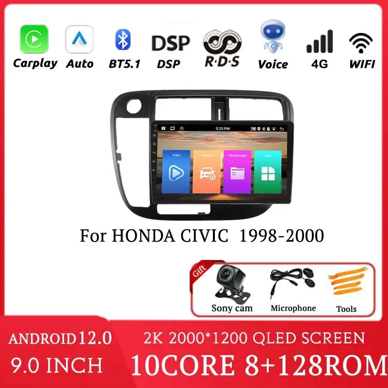 

2K беспроводной Carplay для HONDA CIVIC 1998-2000 Автомобильный мультимедийный видеоплеер с bluetooth-навигацией GPS dvd Автомобильный android 2din