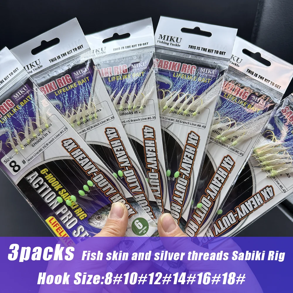3 packs de sabiki rig avec paillettes argentées et perles lumineuses - Leurre efficace pour pêche en mer