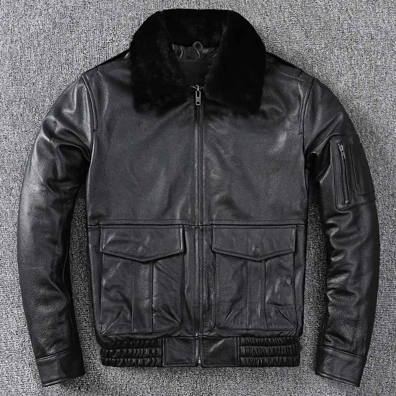 Men Leather Jacket Air Force Flight Genuine Cow Leather Detachable Real Fur Collar Thicken Warm Cowhide Clothes Men Winter Coat men leather jacket
