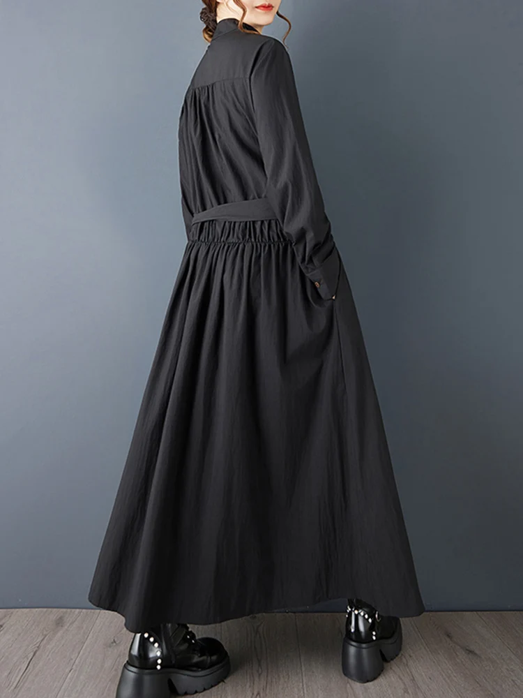 Oversized Patchwork Shirt Long Sleeve Dresses For Women New Bandage Loose Casual  Midi Dress Elegant Clothing Spring Autumn 2025