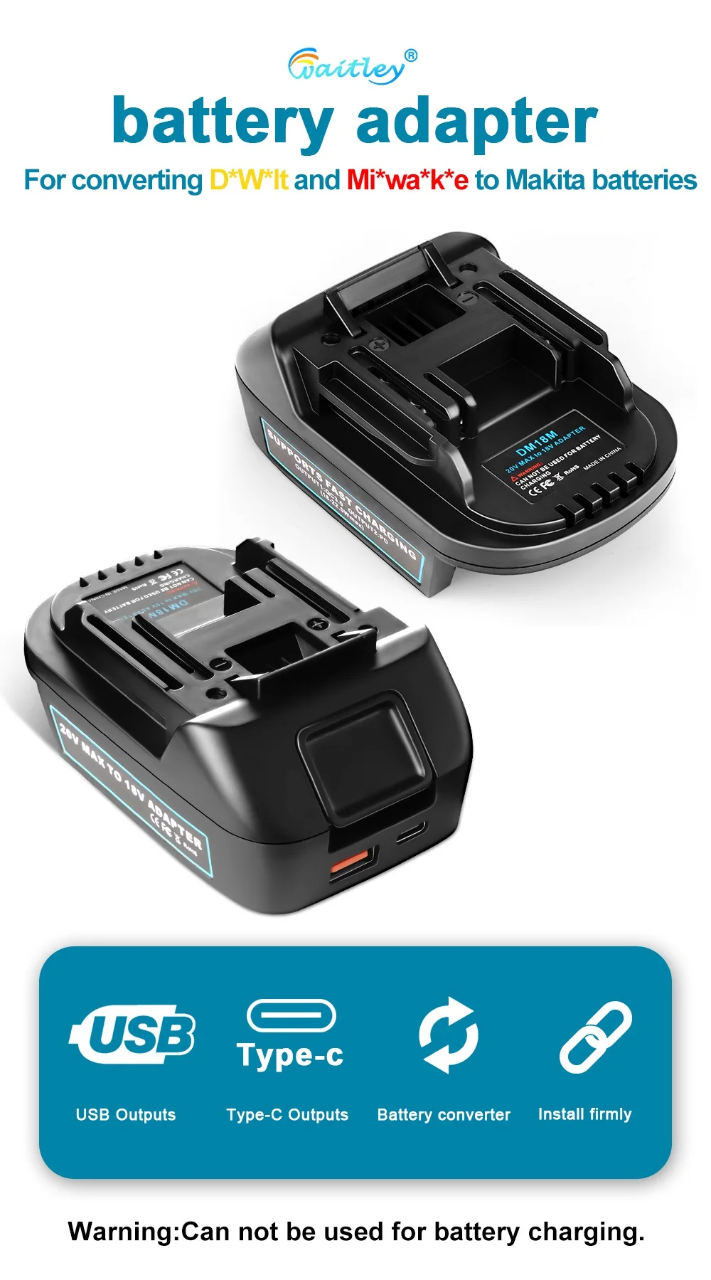 Battery Adapter for DEWALT or Milwaukee conversion to Makita Batteries MAKITA Po