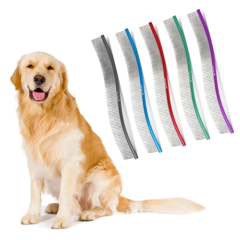 

Pet Deshedding Comb for Dogs Cats Easy Use Stainless Steel Hair Comb for Pet Shedding Hair Curved Comb for Pet Grooming