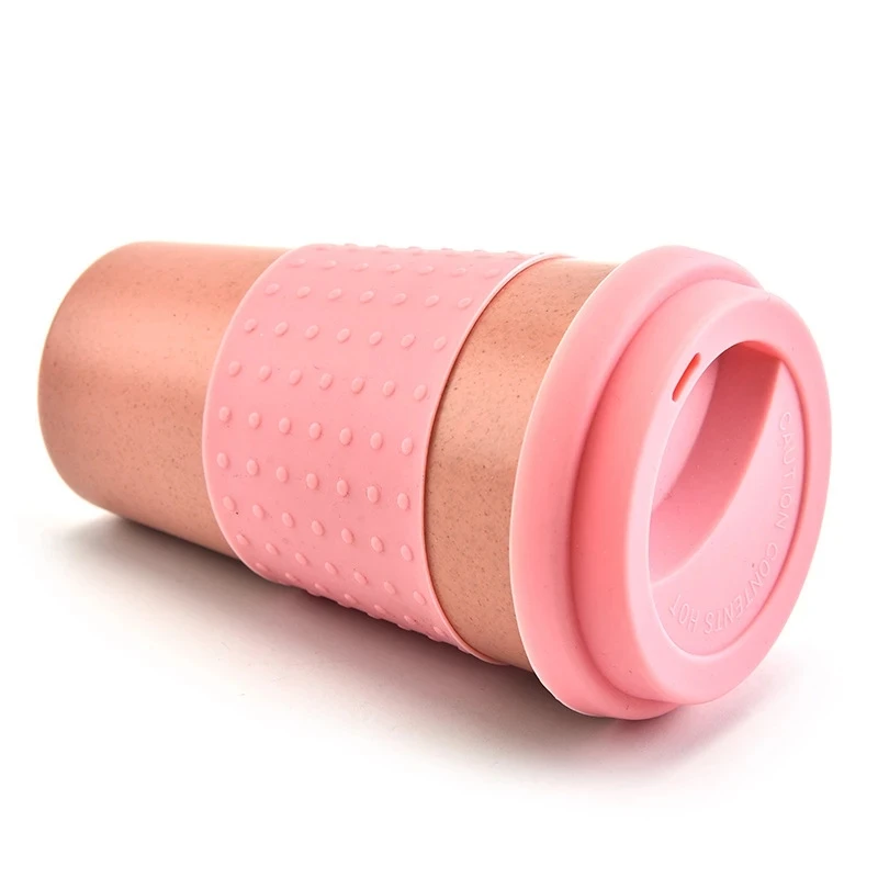 

New Eco-friendly Coffee Tea Cup Wheat Straw Travel Water Drink Mug with Silicone Lid Drinking Mugs
