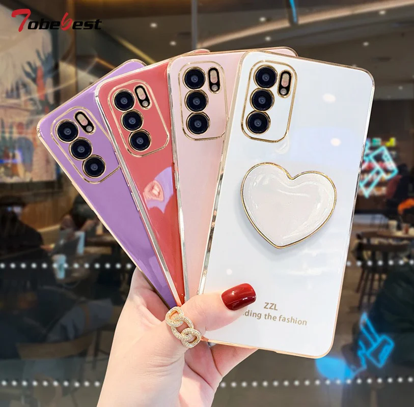 Luxury Love Heart Holder Case For Samsung Galaxy Note 20 Ultra 5g Note20  Plus 20ultra Plating Stand Silicone Back Cover Funda