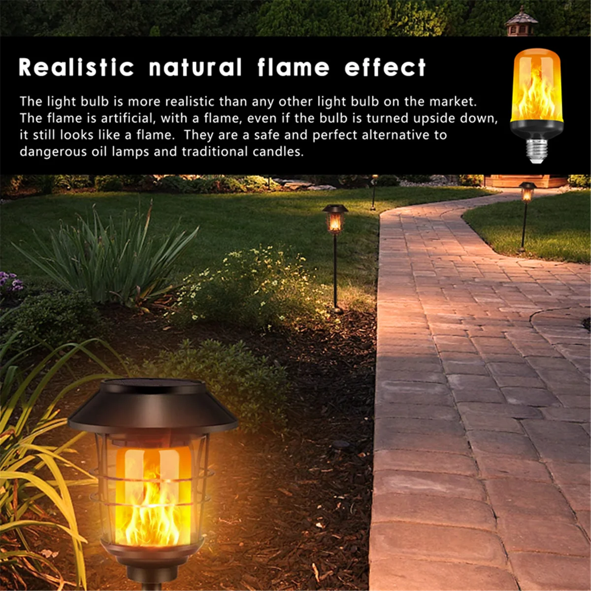 LED Flame Effect Light Bulb E27,Decorative Flickering Realistic Fire Lights Bulb,Festival Decoration Lamp,Black-B 4