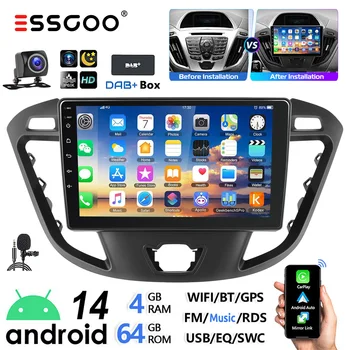 ESSGOO Radio de Coche 9" Android 14 4+64G Inalámbrico Carplay Android Auto GPS Navegación Wifi FM RDS Bluetooth EQ SWC Para Ford Transit Custom 2012-2021 Pantalla Táctil Mirror Link 1