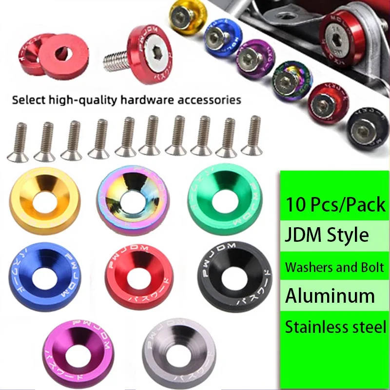 Universal 10pcs JDM Racing Autos M6 Gasket Hex Fasteners Fender Washer Bolt Engine Bay Fastener Kit Modification Accessories car accessories auto fasteners auto accessories
