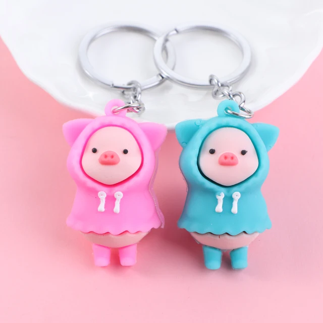新クリエイティブかわいいレインコート豚キーホルダーキーリング豚 