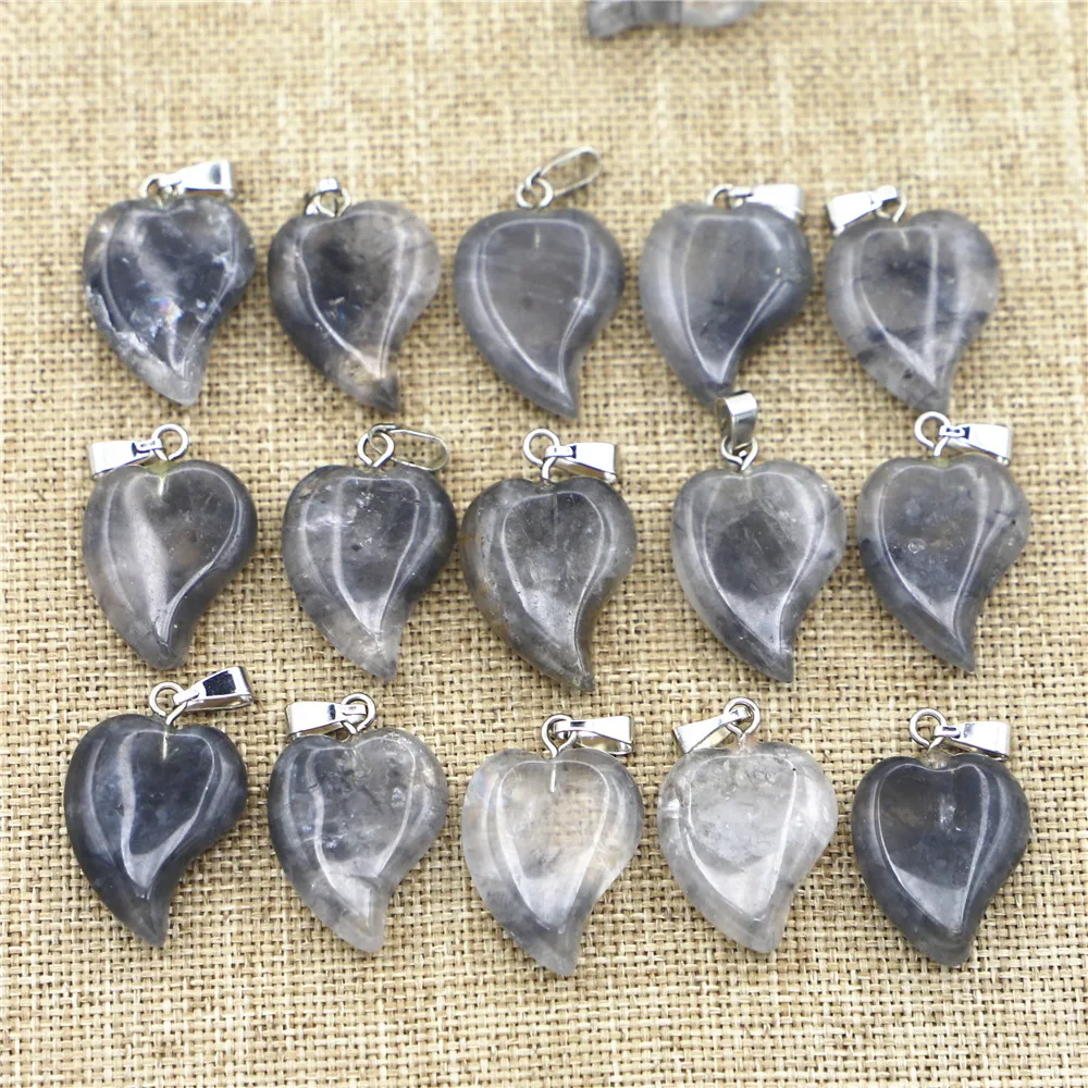 New Natural Stone Devil Smoky Crystal Pendants Charms Crooked Heart Slide for Fashion Jewelry Necklace Making 24pcs Wholesale