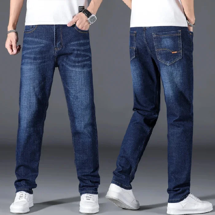 thumbnail image 1 of Pantalones vaqueros clásicos para hombre, holgados, rectos, negros, azules, elásticos, informales, de marca, tallas grandes 42, 44, 46, 48 y 50, 1 of 5