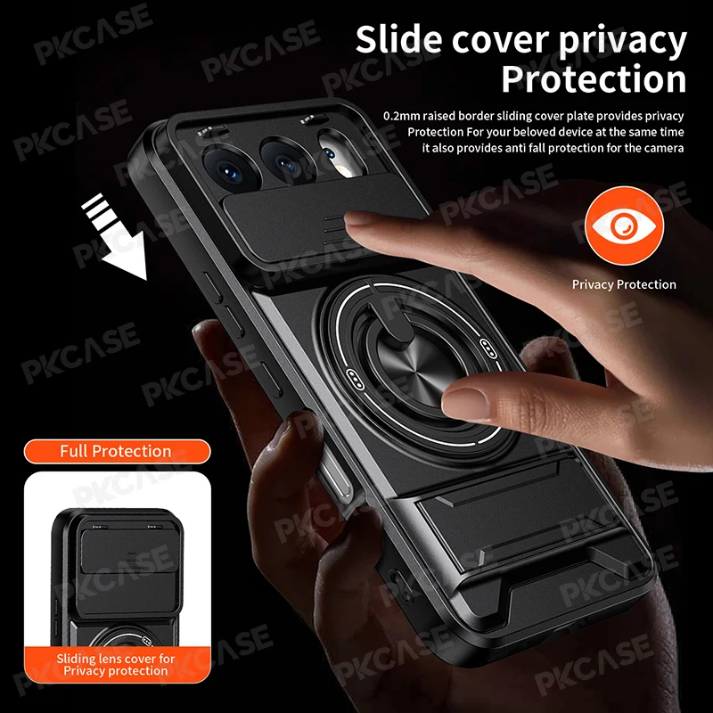 Folding Bracket Slide Camera Protect Case with Magnetic Ring Stand Cover