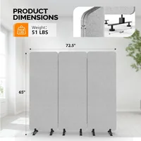 Room Divider Screen, Freestanding Privacy Partition Wall, Zipper Connected Panels with Wheels, Office Space Separator Light Gray 2