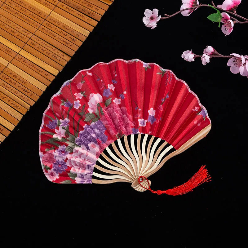 Retro Folding Silk Fan Chinese Japanese Style Decorative Women Female Pocket Bamboo Handle Fan Dance Hand Decoration 1Pcs folding fan,silk fans,hand fan