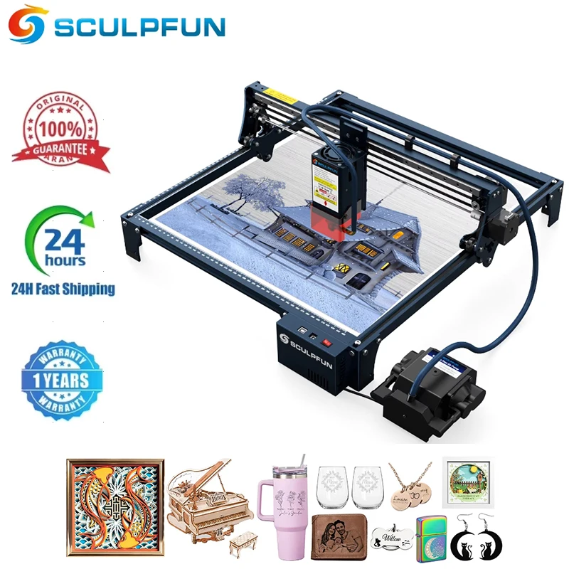 Máquina de grabado láser SCULPFUN S30 PRO MAX, sistema automático de asistencia de aire, cortadora y grabador láser de 20W, área de 410x400mm