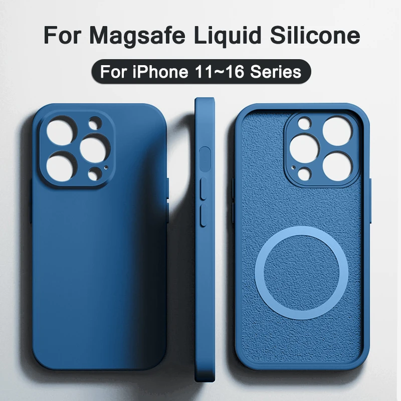 Phone Case Original Magnetic Liquid Silicone Phone Cases for iPhone 16 15 14 13 12 11 Pro Max Magsafe Wireless Charge Shockproof