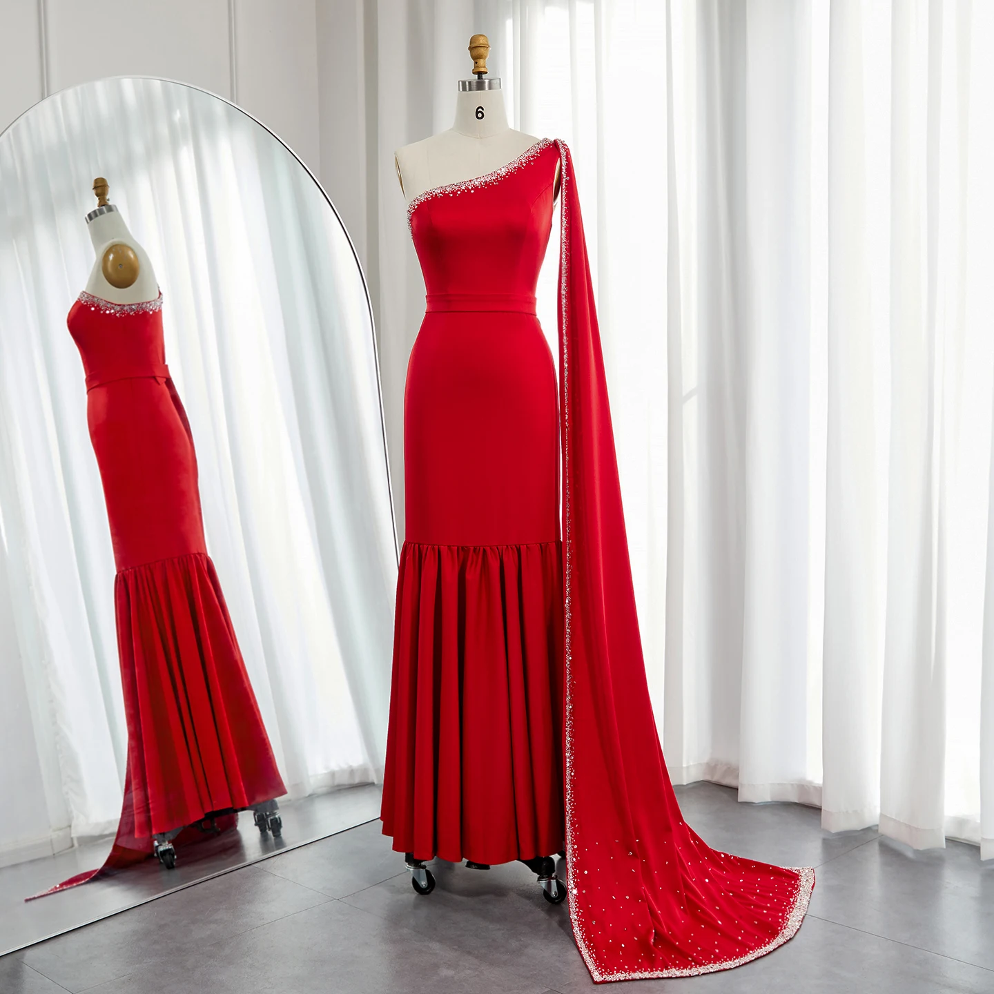 S128f3384081046cc9cb0d976f6389725L Arabic Burgundy One Shoulder Evening Dress with Cape Sleeve Women for Wedding Luxury Dubai Formal Party Gowns Mallzona