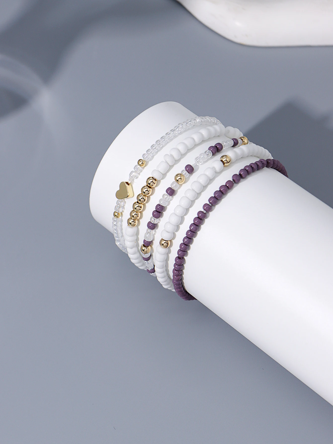 5PCS Bohemian Handmade Beaded Love Decoration Multi layer Elastic Bracelet