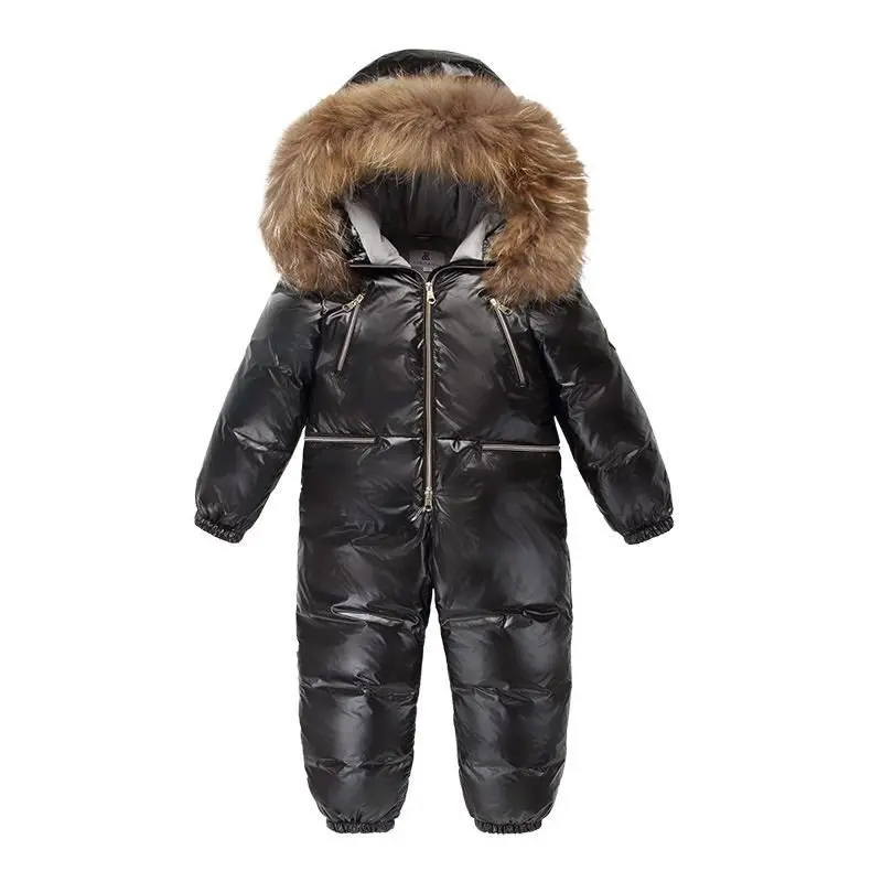 Children's One-Piece Ski Suit Older Children down Jacket Boys Fleece-lined Cold Extra Thick Girl's down Coat Jacket Suit