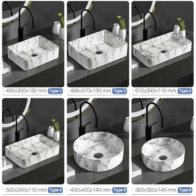 พรีเมี่ยมหินหลอดเลือดดําเซรามิคเหนือเคาน์เตอร์ห้องน้ําอ่างล้างหน้าทนทานห้องน้ํา Vanity Sink รูปแบบหินอ่างล้างหน้าชาม Home Hotel 6