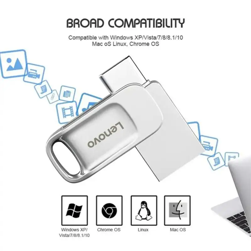 Lenovo 2TB Original USB3.0 U Disk Flash Drives OTG 2-IN-1 Metal High Speed Pendrive Portable WaterProof Type C Memoria USB Stick