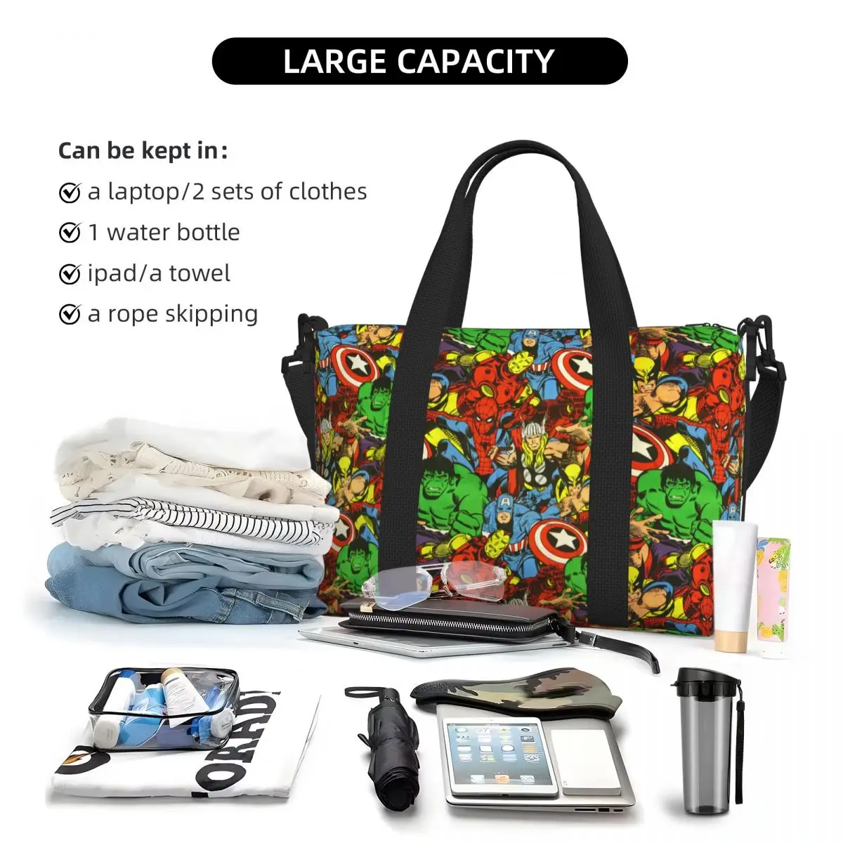 Custom Superhero Spider Man Tote Bag Women Big Capacity Gym Beach Travel Bags 5