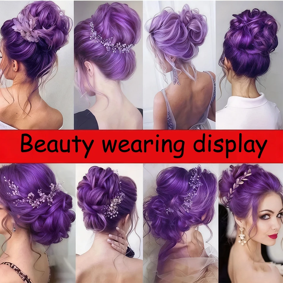 Synthetic Hair Bun Women's Natural Curly Messy Bun Hairpieces Hair Extensions Purple Deep Purple Light Purple With Rubber Band