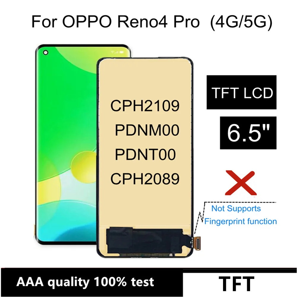 

LCD Display Touch Screen Digitizer Assembly, 6.5 "TFT, Reno4 Pro 4G CPH2109, OPPO Reno 4 Pro 5G, PDNM00, CPH2089