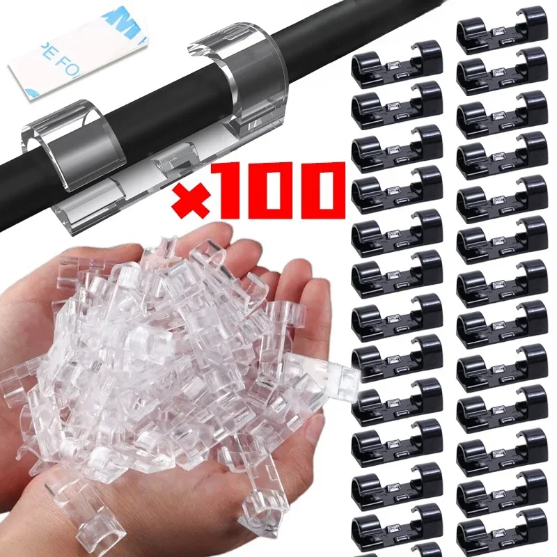 1/100Pcs สายคลิป Self-Adhesive CABLE Organizer ระบบการจัดการสายไฟสายไฟสําหรับการจัดการสายไฟโต๊ะรถบ้านสํานักงาน 1