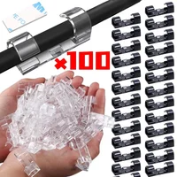 1/100Pcs สายคลิป Self-Adhesive CABLE Organizer ระบบการจัดการสายไฟสายไฟสําหรับการจัดการสายไฟโต๊ะรถบ้านสํานักงาน 1