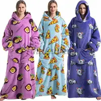 Super Long Oversized Winter Sherpa Blanket Plush Flannel Warm Family Matching Hoodie Halloween Homewear Avocado Women Sweatshirt 1