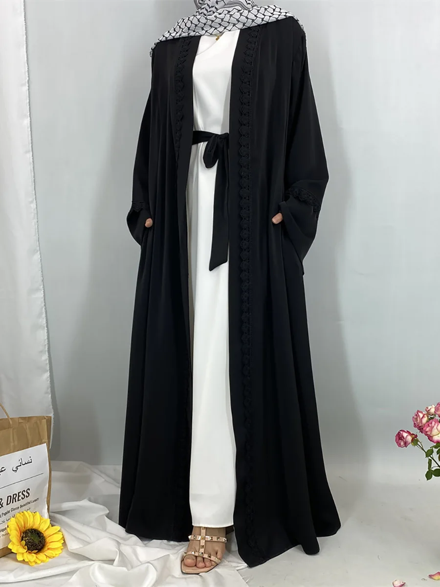 S.H ARAB SHOP عباية سوداء كيمونو فاخر للنساء 5