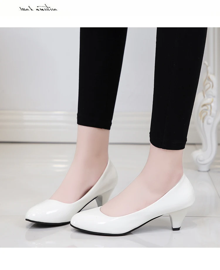 Spike Heels Women Round Toe Shoes Slip-On High Heels Office Ladies Black Patent Leather Pumps Spring Autumn Pu Shallow Shoes