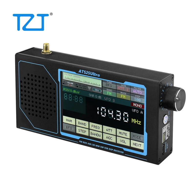 TZT HamGeek ATS25 ULTRA FM SW SSB MW LW AIR SDR 수신기 항공 밴드 수신기는 4인치 터치스크린으로 블루투스와 WiFi를 지원합니다.