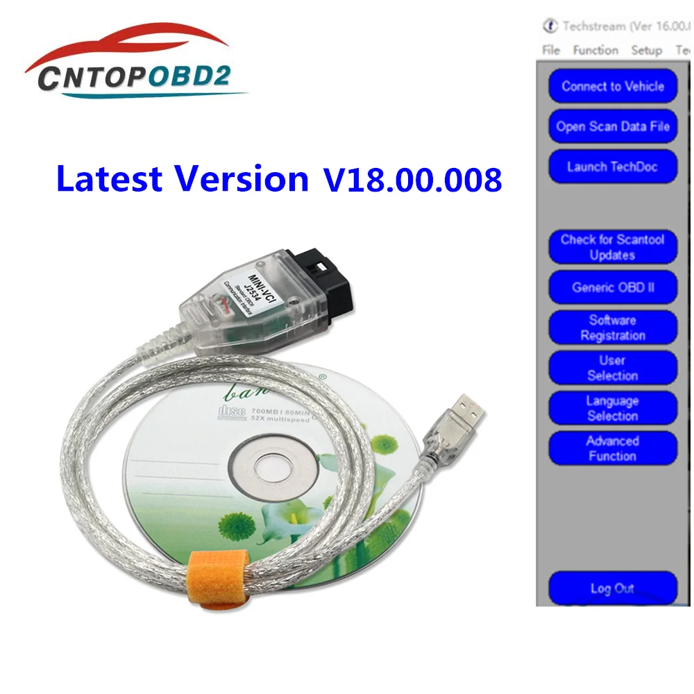 최신 미니 VCI J2534 V18.00.008-TOYOTA 진단 케이블 TIS Techstream FTDI FT232RL, 2023 년까지 자동차 스캐너