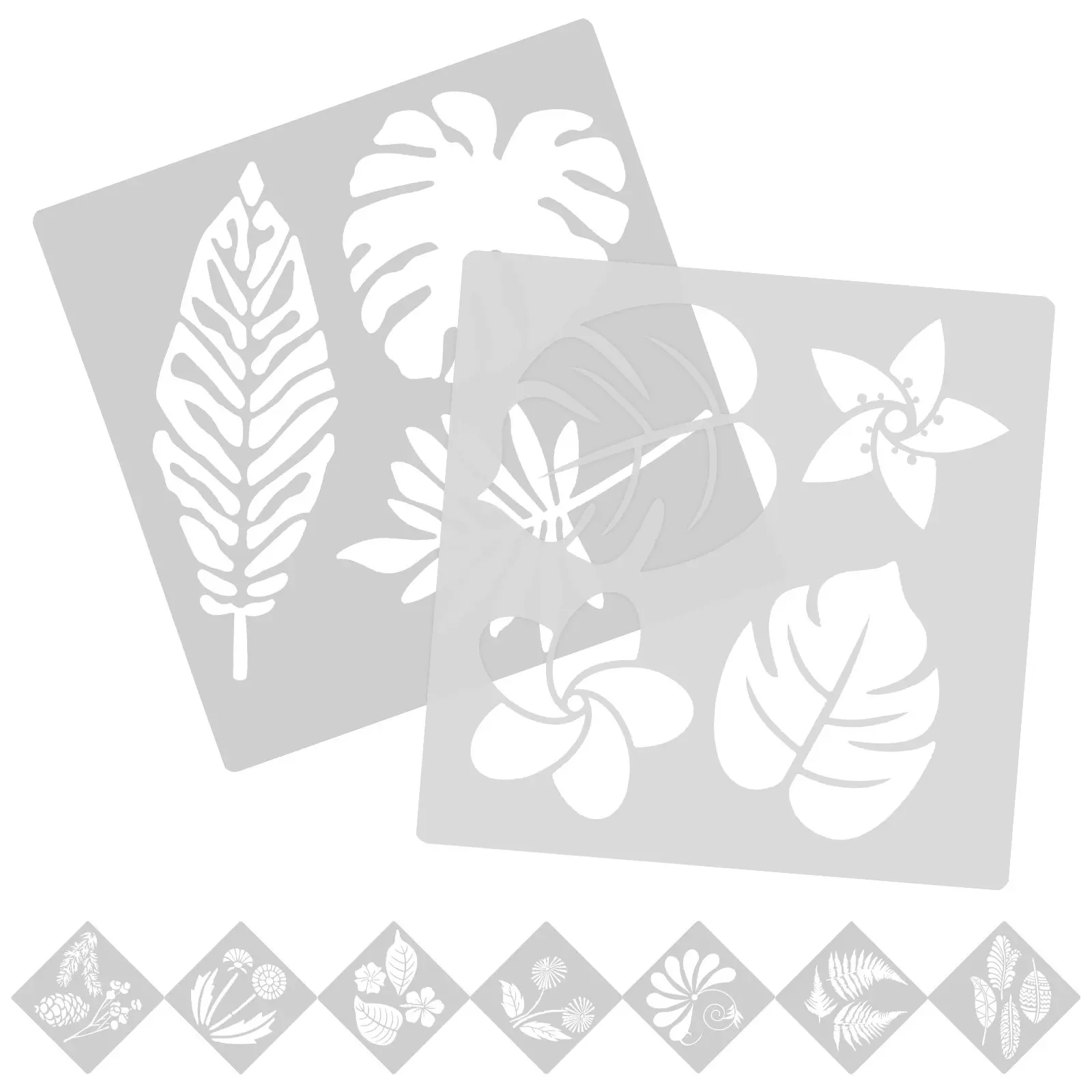 9pcs 열대 잎 스텐실 재사용 가능한 애완 동물 재료 Diy 페인팅 공예를위한 부드러운 가장자리 장식 벽 예술 스텐실 그림 그리기위한 장 스텐실