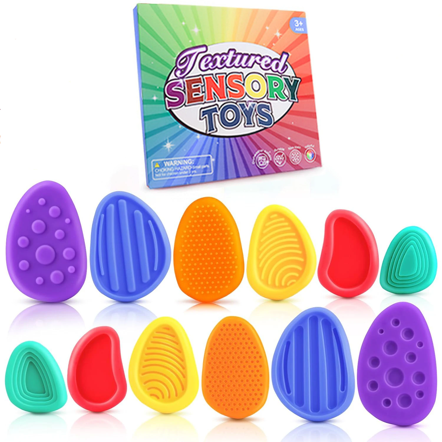 Lot De 8 Pierres Sensorielles En Silicone Anti-stress – Jouets Fidget Pour TDAH, Autisme, Anxiété, Adultes Et Enfants – Multicolores
