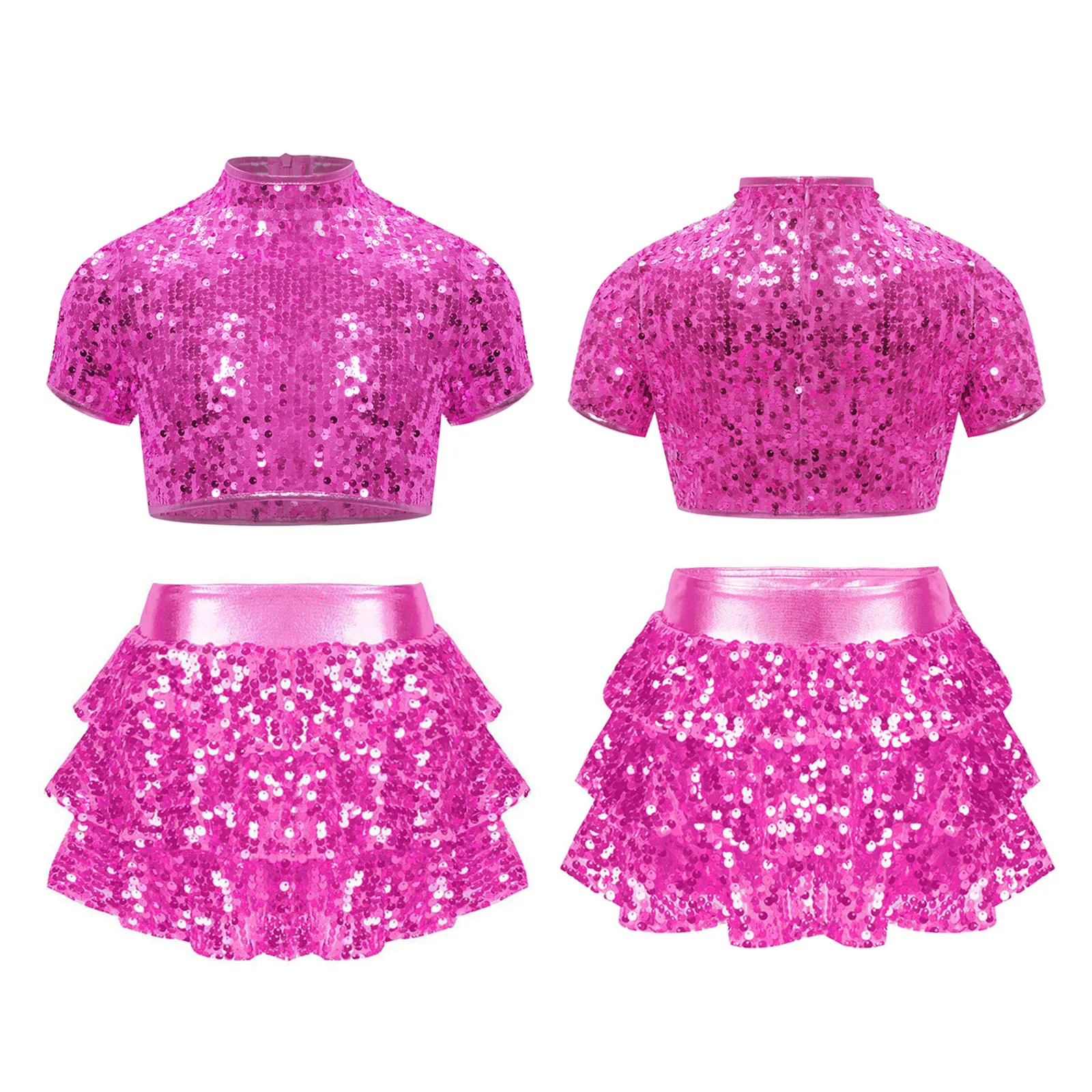 RUNQHUI Enfant Fille Robe Danse Latine Moderne Jazz Ensemble Paillette